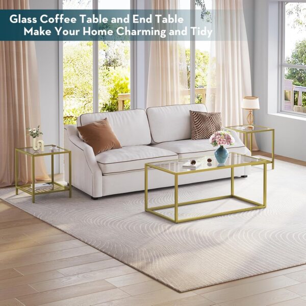SAYGOER Gold Coffee Table Glass Coffee Tables Modern Rectangular Center Table with Open Space Minimalist for Living Room Home Office, Easy Assembly, 39.37 x 19.69 x 17.72, Gold… - Image 6