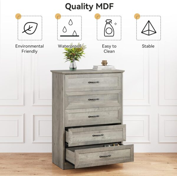 IDEALHOUSE Modern 5 Drawers Dresser, Chest of Drawers Closet Organizers and Storage Clothes, Modern Dressers for Closet Living Room, Kids Bedroom (5 Drawers Dresser, Grey) - Image 7