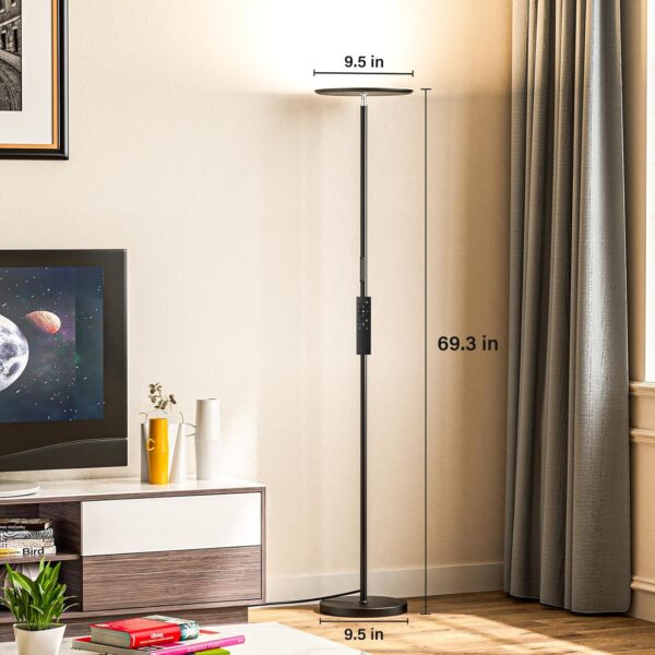 LED Floor Lamp with Remote, Touch Control, Fully Dimmable, Adjustable Brightness, 69 in, Black - Image 2