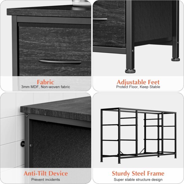 Dresser for Bedroom with Power Outlets, 55 inch TV Stand with Wood Tabletop, 10 Drawers Dresser with Big Storage, Wide Dressers Chests of Drawers with Fabric Storage, Black Wood Grain dresser - Image 6
