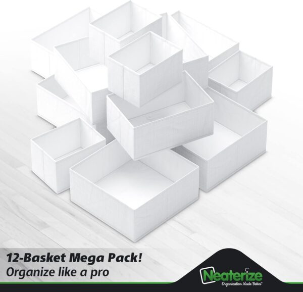 Drawer Organizer Clothes Set of 12 White-Grey - Dresser Organizer For Nursery, Bedroom, Closet - Perfect Baby Clothes Organizer and Storage & General Nursery Organization or Dresser Drawer Organizers - Image 3