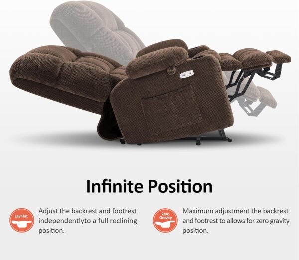 MCombo Large Dual Motor Power Lift Recliner Chair Sofa with Massage and Heat for Big Elderly People, Infinite Position, USB Ports, Fabric R7891 (Large-Wide, Coffee) - Image 6