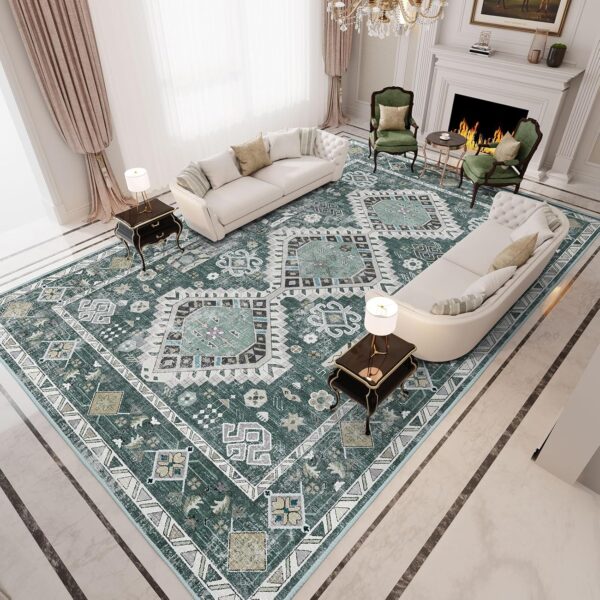 Vamcheer Washable Rugs Area Rugs - 5x7 Washable Area Rugs for Living Room Bedroom Dining Room Kitchen Non-Slip Rugs,Soft Low-Pile Indoor Machine Washable Vintage Carpet, Green - Image 3