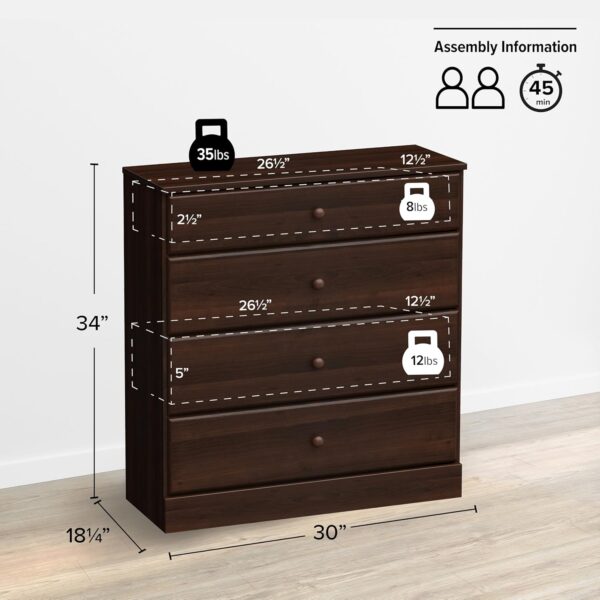 Prepac Astrid Simplistic 4-Drawer Dresser for Bedroom, Functional Bedroom Dresser Chest of Drawers 16" D x 30" W x 36.25" H, Espresso, EDBR-0401-1 - Image 3