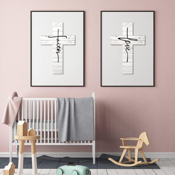 Jetec 3 Pieces Faith Love Hope Cross Sign Wood Wall Hanging Cross Rustic Cross Wall Decor Vintage Cross Wall Art Religious Love Cross Wall Decor Farmhouse Home Hanging Decor, 12 x 8 Inch (White) - Image 5