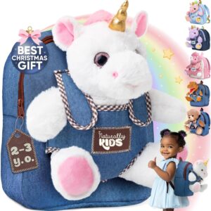 Naturally KIDS Toddler Backpack w Unicorn Toys, 2 Year Old Girl Birthday Gift, 3 Year Old Girl Boy Gift, Toddler Unicorn