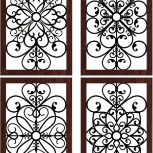 Yulejo 4 Pcs Thicken Rustic Wall Decor Modern Farmhouse Wall Art Decor Wooden Hollow Carved Design Rustic Wall Art for Living Room Hallway Decor Office Kitchen Wall (Gray,15.8 x 9.9 Inch)