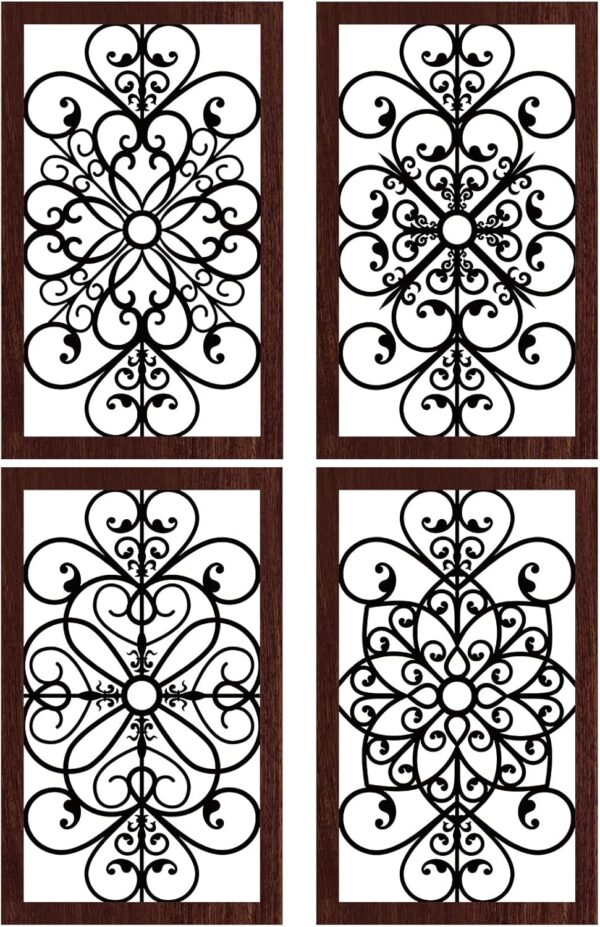 Yulejo 4 Pcs Thicken Rustic Wall Decor Modern Farmhouse Wall Art Decor Wooden Hollow Carved Design Rustic Wall Art for Living Room Hallway Decor Office Kitchen Wall (Gray,15.8 x 9.9 Inch)