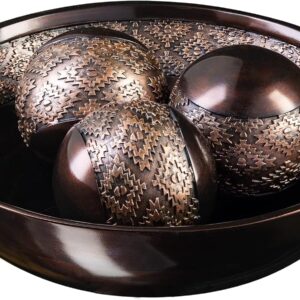 Home Decor Decorative Bowl with Orbs Set - Centerpiece Table Decorations - Coffee Table Decor - Home Decorations for Living Room Decor, Table Centerpieces for Dining Room Table (Dublin Brown)