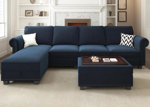 Nolany Convertible Sectional Sofa Set L Shaped Couch with Storage Ottoman Small Sectional Sofa Couch with Reversible Chaise for Living Room, Light Grey - Image 6