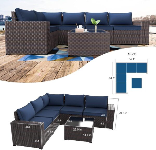 Kullavik 6PCS Outdoor Patio Furniture Set PE Wicker Rattan Sectional Sofa Patio Conversation Sets,Navy Blue - Image 6
