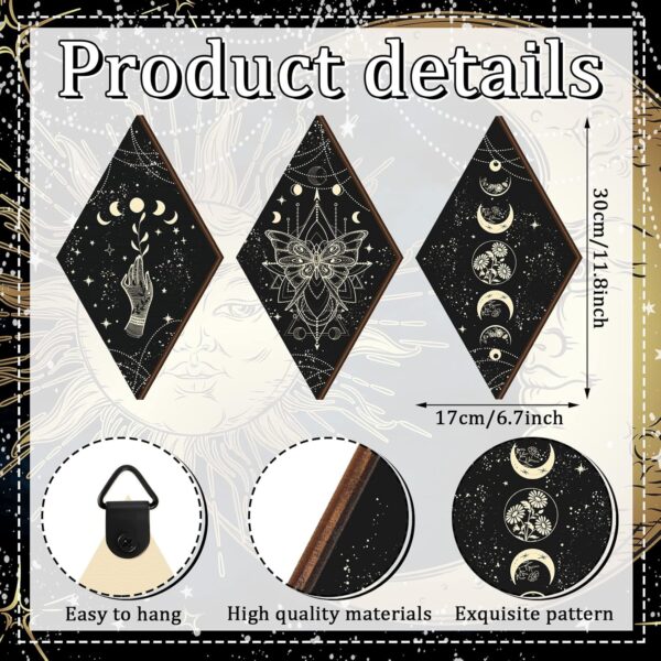 Ferraycle 3 Pcs Rustic Boho Wall Decor Moon Phases Butterfly Wall Art Stars Moon Decor Minimalist Room Decor Wooden Gothic Witchy Wall Pediments Hanging Sign for Home (Black, Gold, 6.7 x 11.8 Inch) - Image 3