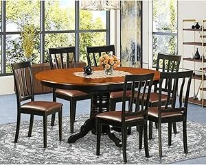 East West Furniture AVAT7-BLK-LC 7 Piece Dining Room Table Set Consist of an Oval Kitchen Table with Butterfly Leaf and 6 Faux Leather Upholstered Dining Chairs, 42x60 Inch, Black & Cherry