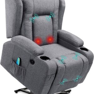 Best Choice Products Modern Linen Electric Power Lift Chair, Recliner Massage Chair, Adjustable Furniture for Back, Legs w/ 3 Positions, USB Port, Heat, Cupholders, Easy-to-Reach Button - Gray