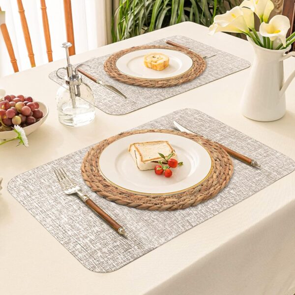 Round Woven Placemats Set, Farmhouse Boho Placemats, Wipeable Heat Resistant Placemats, Handmade Non Slip Circle Placemats for Dining Table, Wedding, Kitchen Placemats, 12 inches, 6 Pack - Image 3