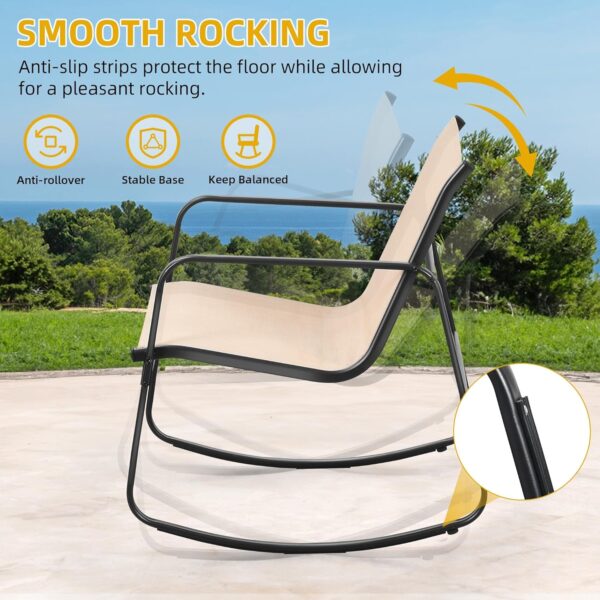 DWVO 4 Piece Patio Furniture Set, Outdoor Conversation Sets for Patio, Lawn, Garden, Poolside with Rocking Chair Set of 2 and Glass Coffee Table - Brown - Image 5