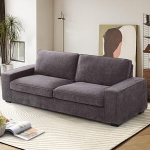 EASELAND Sofa Couch, 88" Chenille Loveseat for Living Room, 3 Seat Lounge Sofa for Bedroom with Removable Back and Seat Cushions, Modern Deep Comfy Couch with Solid Wood Legs and Armrest (Dark Grey)
