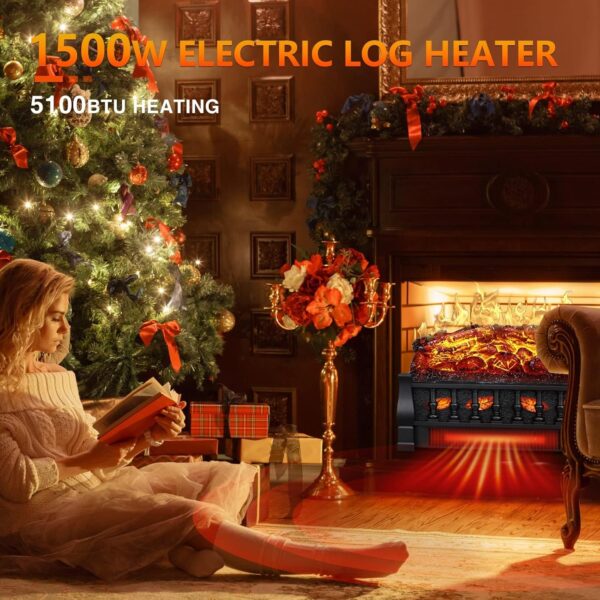R.W.FLAME Electric Fireplace Log Set Heater 21IN, Remote Control, Flame Brightness Adjustable,Realistic Ember Bed, Overheating Protection for Home and Office Decor, 750W/1500W - Image 4