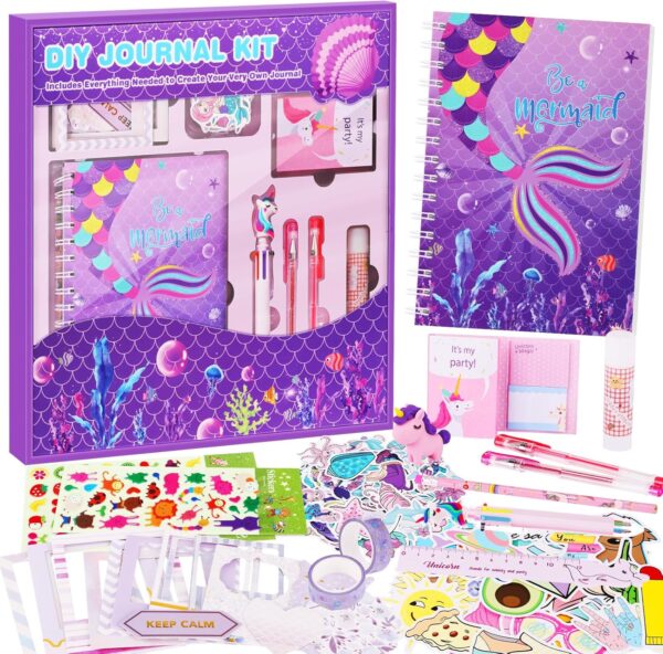 homicozy DIY Journal Kit for Girls,Mermaid Gifts for Girls Age 3-10 Years Old,Art Craft & Supplies for Kids Age 4-10,Scrapbook &Diary Supplies Set,Cute Stationery,Cool Birthday Ideas Gifts Toys