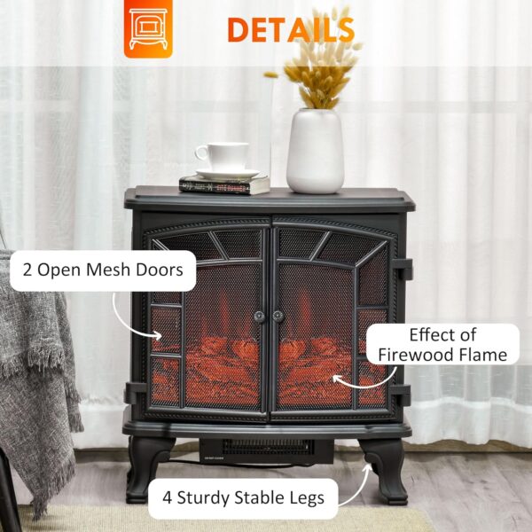 HOMCOM 27" Electric Fireplace Heater, Fireplace Stove with Realistic LED Flames and Logs, Remote Control and Overheating Protection, 750W/1500W, Black - Image 7
