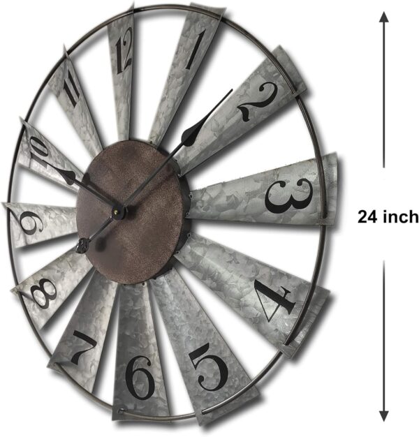 Mrocioa 24inch Windmill Distressed Metal Wall Clocks Rustic Large Decorative Clock Oversized Farmhouse Decor,Non Ticking,Battery Operated - Image 2