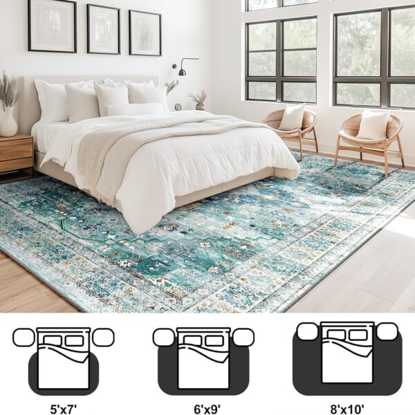 BESTSWEETIE Area Rug 8x10 Rugs for Living Room 8 x 10 Washable Rugs Non Slip Vintage Boho Living Room Rugs for Bedroom Dining Room, Distressed Pattern Carpet, Green - Image 7