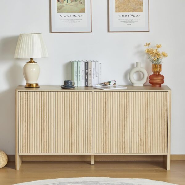 Sideboard Buffets Cabinet, Modern Accent Storage Cabinet with 4 Fluted Doors and Adjustable Shelves, Wood Credenza Buffet Sideboards, Console Table for Kitchen Dining Living Room Entryway (Natural) - Image 7