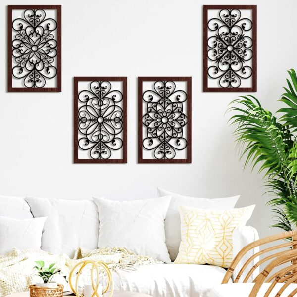 Yulejo 4 Pcs Thicken Rustic Wall Decor Modern Farmhouse Wall Art Decor Wooden Hollow Carved Design Rustic Wall Art for Living Room Hallway Decor Office Kitchen Wall (Gray,15.8 x 9.9 Inch) - Image 7