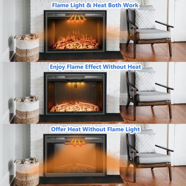 Electric Fireplace Insert, 36 Inches Recessed Fireplace Heater with Adjustable Flame and Top Light Colors, Fire Crackling Sound, Remote Control, Timer, 750W/1500W, Black - Image 2