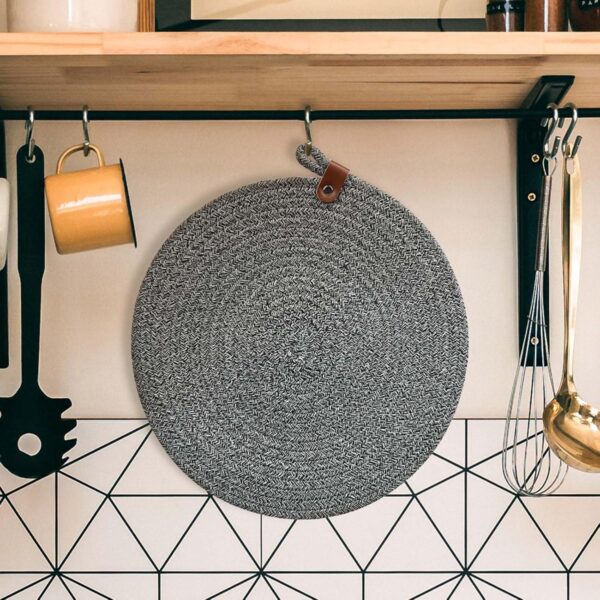 AHHFSMEI Round Woven Placemats Set of 6,13 inches Natural Cotton Blend Farmhouse Hand-Woven Place Mats Braided Rattan Table Mats for Dining Table (Grey) - Image 5