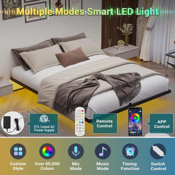Hasuit Floating Bed Frame Queen Size with LED Lights, Metal Platform Queen Bed, No Box Spring Needed, Easy to Assemble (Queen) - Image 4