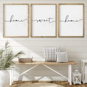 Heiple Set of 3 Framed Farmhouse Home Sweet Home Sign 11"x14" Above Bed Wall Decor for Bedroom Decor and Living Room Wall Art Wood Signs (Brown, 11''x14)
