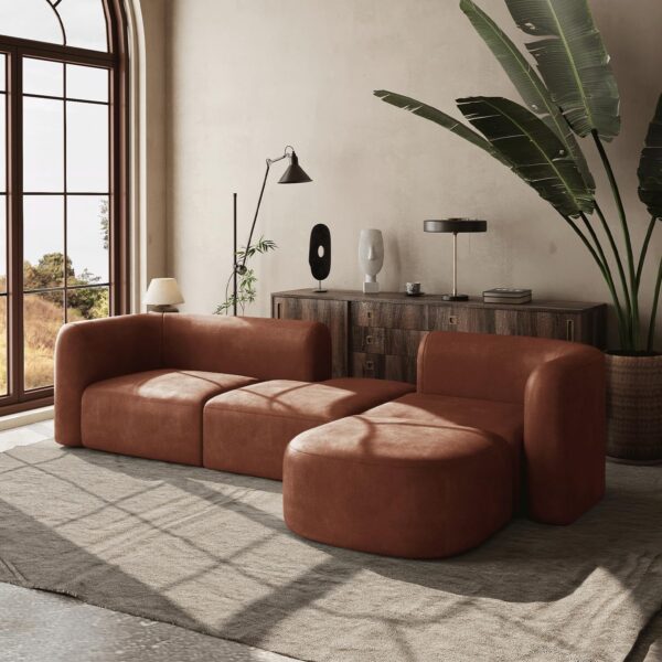 Acanva Luxury Modern Tight Curved Back Velvet Sofa, Minimalist Style Comfy Couch for Living Room Apartment, 4 Seater Modular Sectional, Tangerine - Image 6