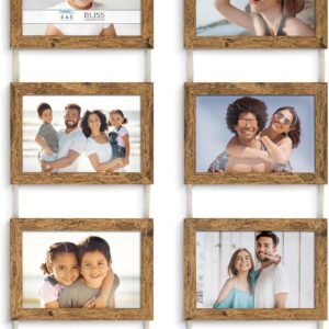 Icona Bay 4x6 Wall Hanging Picture Frames Collage w/ 8 Openings (Rustic Brown, 2 Pack), Casual Style Wood Composite Frames, Wall Mount Only, Bliss Collection