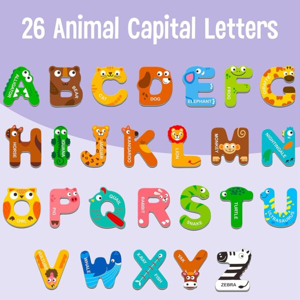 Large Size Magnetic Letters, Cute Animal Alphabet ABC Magnets for Fridge Colorful Uppercase Animals Toys Set Educational Spelling Learning Games for Kids, Toddlers 3 4 5 Years Old - Image 2