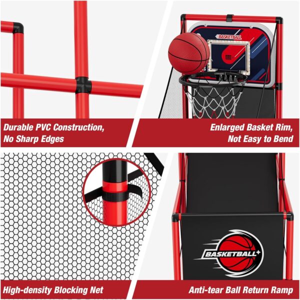 2 in 1 Basketball Arcade Game with 2 Dart Boards/Electronic Scoreboard/LED Light, Single Shot Kids Basketball Hoop for Home Indoor Outdoor, Sport Toys Gifts for Boys Girls Ages 3-12 Years Old - Image 7