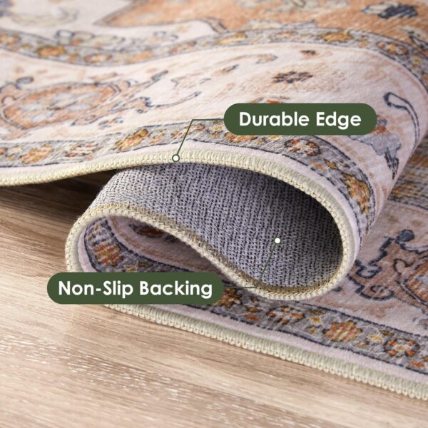 Area Rug for Living Room 9x12 - Vintage Washable Rugs Traditional Floor Carpet Soft Oriental Area Carpet Big Neutral Rug Low Pile Stain Resistant Rug for Bedroom - Grey/Orange - Image 5