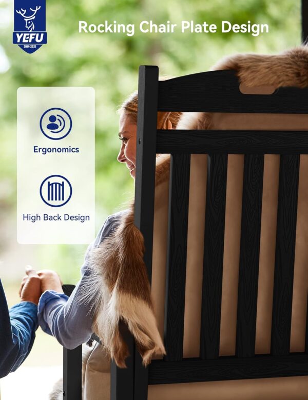 YEFU Outdoor Rocking Chair Oversized,Seat Depth 22",Backrest Height 31",Patio Poly Wide Rocker Chair with 380lbs Weight Capacity,Weather Resistant,for Lawn, Porch, Backyard, Indoor and Garden(Black) - Image 6