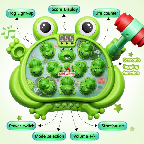 HopeRock Toys for 2 3 4 5 Year Old Boy,Toddler Toys Age 2-4, Whack A Frog Game,with 5 Modes,45 Levels,9 Music Spray and Light-up, Baby Toy Gifts for Early Learning, Birthday Gift for Toddler Boy Toys - Image 2