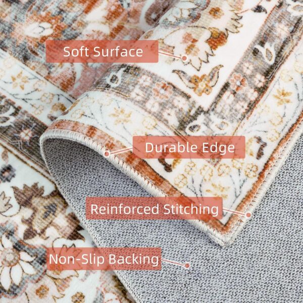 Deerly Machine Washable 5x7ft Area Rugs, Non Slip Large Rug for Living Room Bedroom Dining Room, Low-Pile Kid & Pet Friendly Distressed Carpet Print Floor Rug(Brick Red) - Image 3