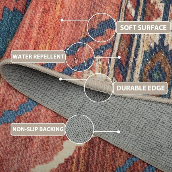 BESTSWEETIE 5x7 Area Rugs, Washable 5x7 Rugs, Non Slip Floor Carpet, Low Pile Water Repellent,Ultra Soft Moroccan Rugs for Living Room Indoor-Red/Orange - Image 4