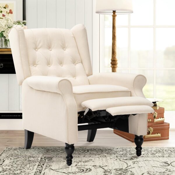 Mid Century Wingback Recliner Chair for Adults, Modern Linen Fabric Push Back Recliner Chairs with Button Tufted Upholstered Back & Footrest, Manual Recliner Chais for Living Room, Nursery, Gray - Image 6