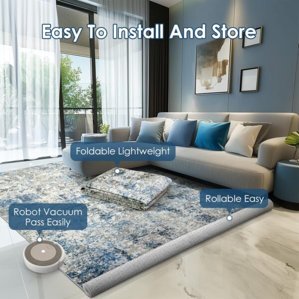 Area Rug Living Room Rugs - 6x9 Modern Abstract Large Soft Machine Washable Rug Stain Resistant Non Slip Faux Wool Low Pile Accent Carpet for Bedroom Dining Home Studio College Office - Grey/Blue - Image 4