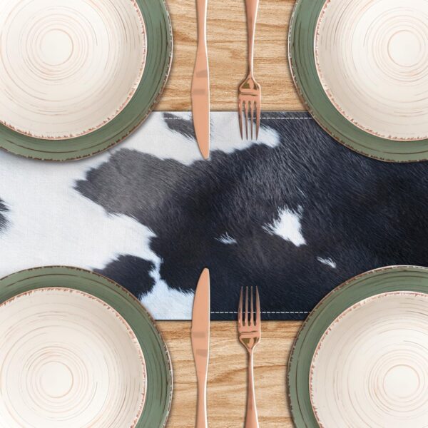 Linen Cow Print Table Runner 13x71 Inch Farmhouse Western White Black Cowhide Runners Table Decorations Rustic Coffee Table Runner for Home Kitchen Dining Room - Image 5