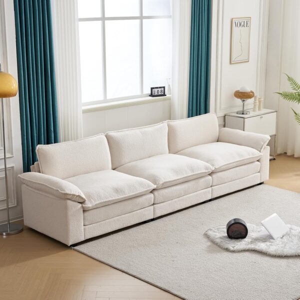 Karl home Sectional Sofa Modular Deep 3-Seat Sofa Couch with Ottoman, Teddy Fleece Sofa Sleeper Comfy Upholstered Furniture for Living Room, Apartment, Studio, Office, Beige - Image 7