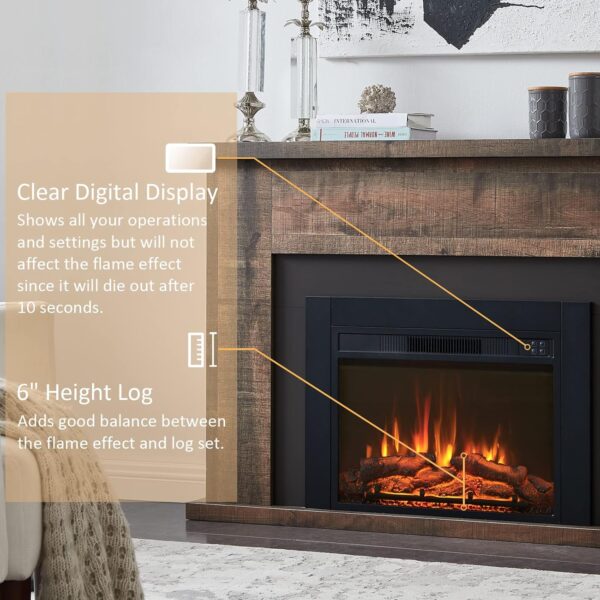 Efiretric® Adam Electric Fireplace Insert with Front Trim Kit, 23" W x 17" H (EF447) with Front Trim Kit, 1500W Heater, Remote Control and Timer - Image 4
