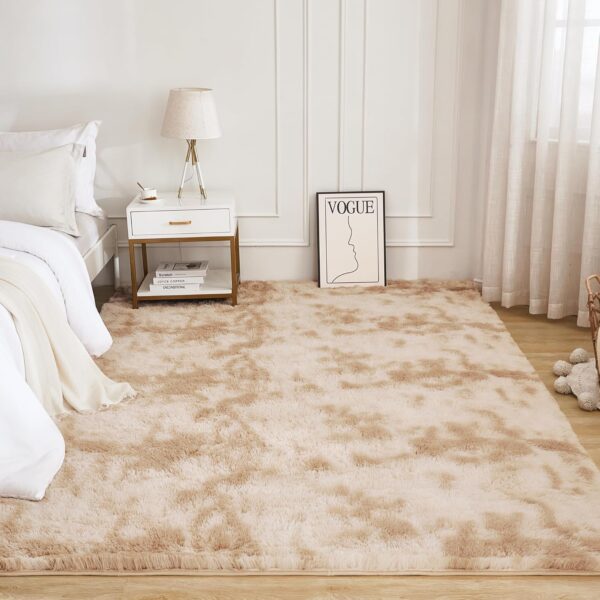Litanika 4x6 Shag Area Rug for Living Room Bedroom, Tie-Dyed Beige Fluffy Shaggy Fuzzy Nursery Kids Girls Boys Room Rug, Cream Soft Plush Furry Bedside Carpet, Non-Slip, Non-Shedding Indoor Floor Rug - Image 2