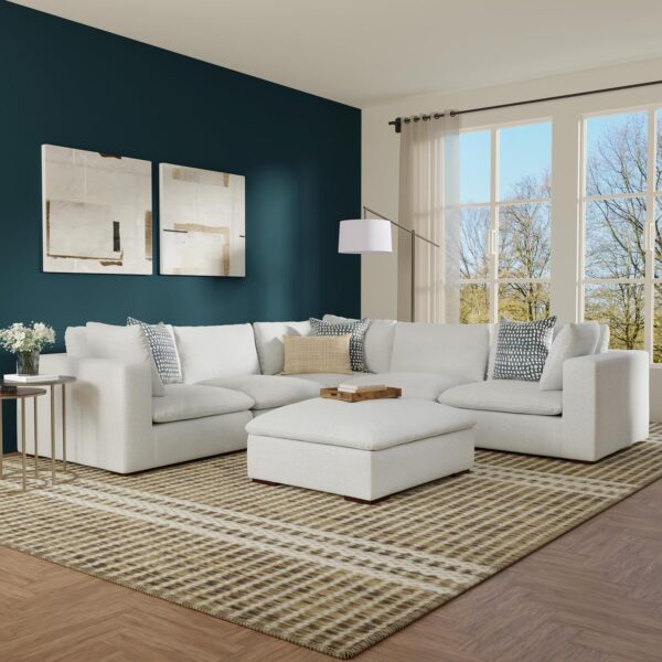 SIMPLIHOME Jasmine, 125 inch - Corner Sectional and Ottoman Sofa Set, Cloud Grey - Image 2