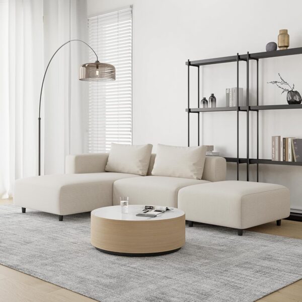 Acanva Soft Corduroy Sectional Modular Sofa Set, Modern L-Shaped Chaise Couch for Living Room, Apartment, Office, Small Spaces, Cream - Image 5