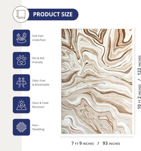 Abani Regal Beige Brown Swirl Lines Area Rug 8' x 10' for Living Room, Bedroom - Abstract Design - Durable & Easy to Clean - Image 4